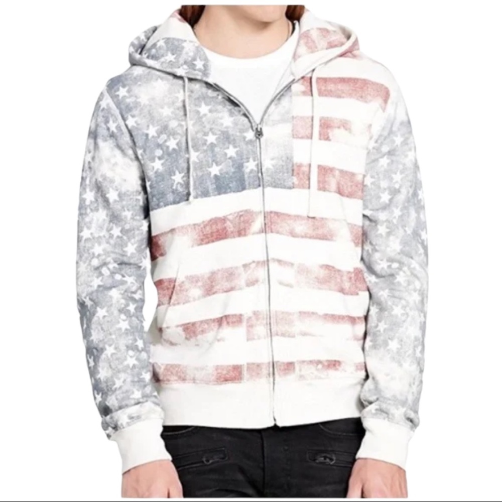 Denim & Supply Ralph Lauren Distressed US American Flag Full Zip Hoodie Size XL